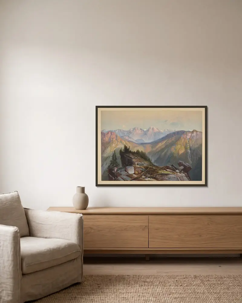 Lower Yellowstone Range von Thomas Moran gerahmt an einer Wand