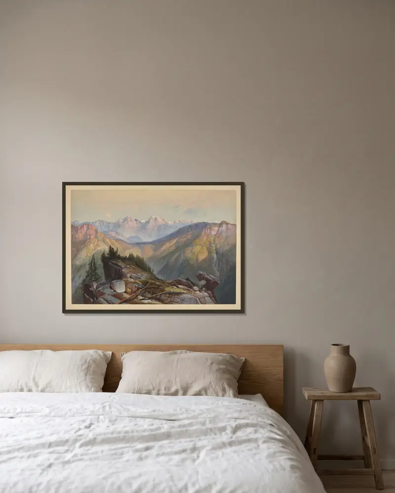 Lower Yellowstone Range von Thomas Moran gerahmt an einer Wand