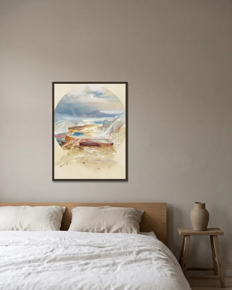 Minerva Terrace, Yellowstone von Thomas Moran gerahmt an einer Wand