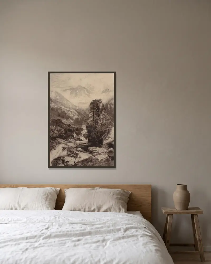 Berget med det heliga korset av Thomas Moran inramad på en vägg