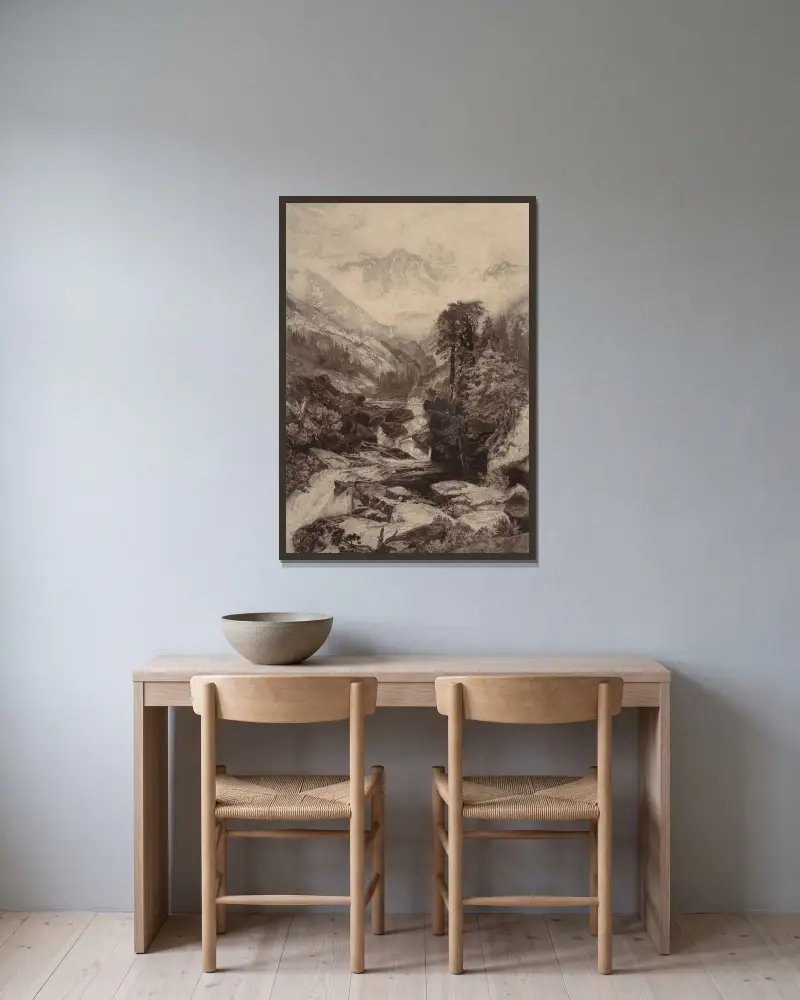 Berget med det heliga korset av Thomas Moran inramad på en vägg
