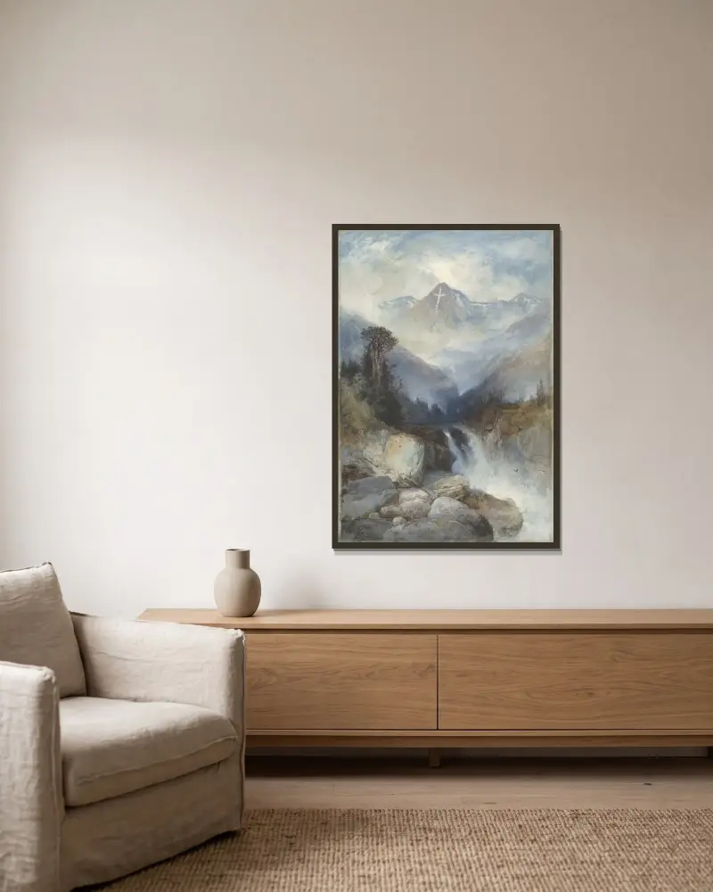 Berget Heliga korset av Thomas Moran inramad på en vägg