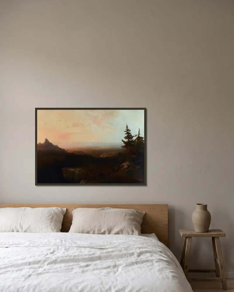 Horská scenérie, Thomas Moran v rámu na stěně