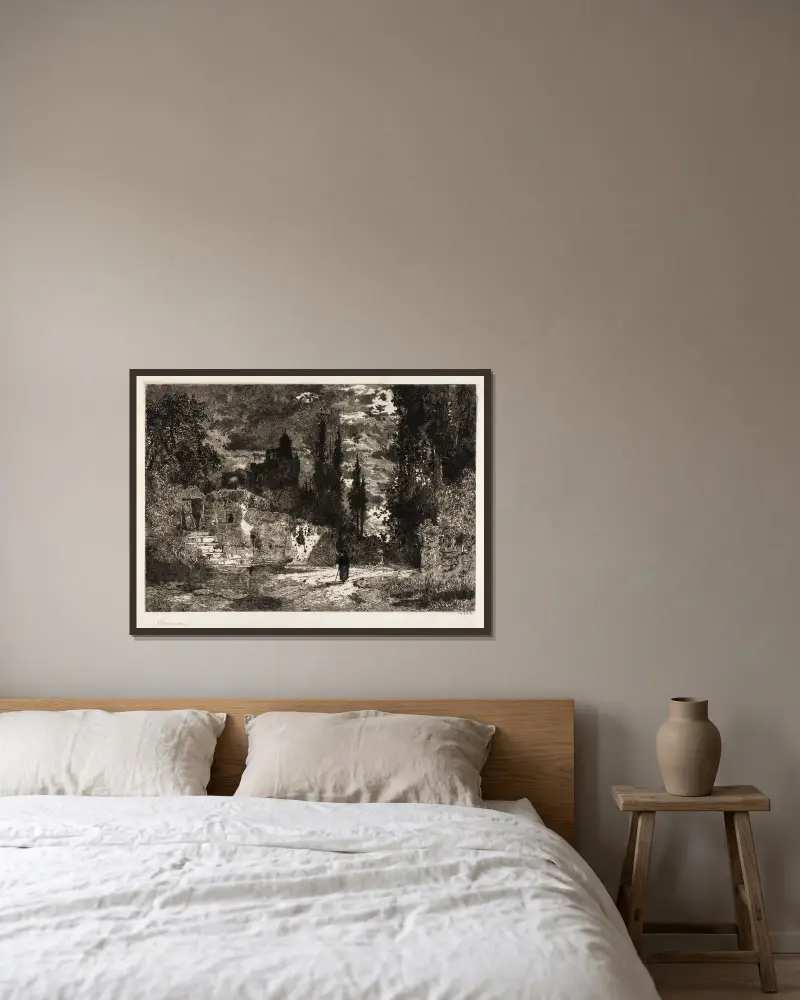 Old Castle and Trees von Thomas Moran gerahmt an einer Wand