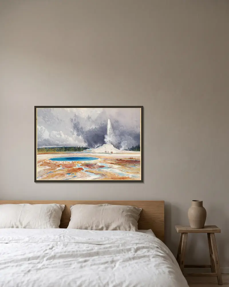 Old Castle Geyser von Thomas Moran gerahmt an einer Wand