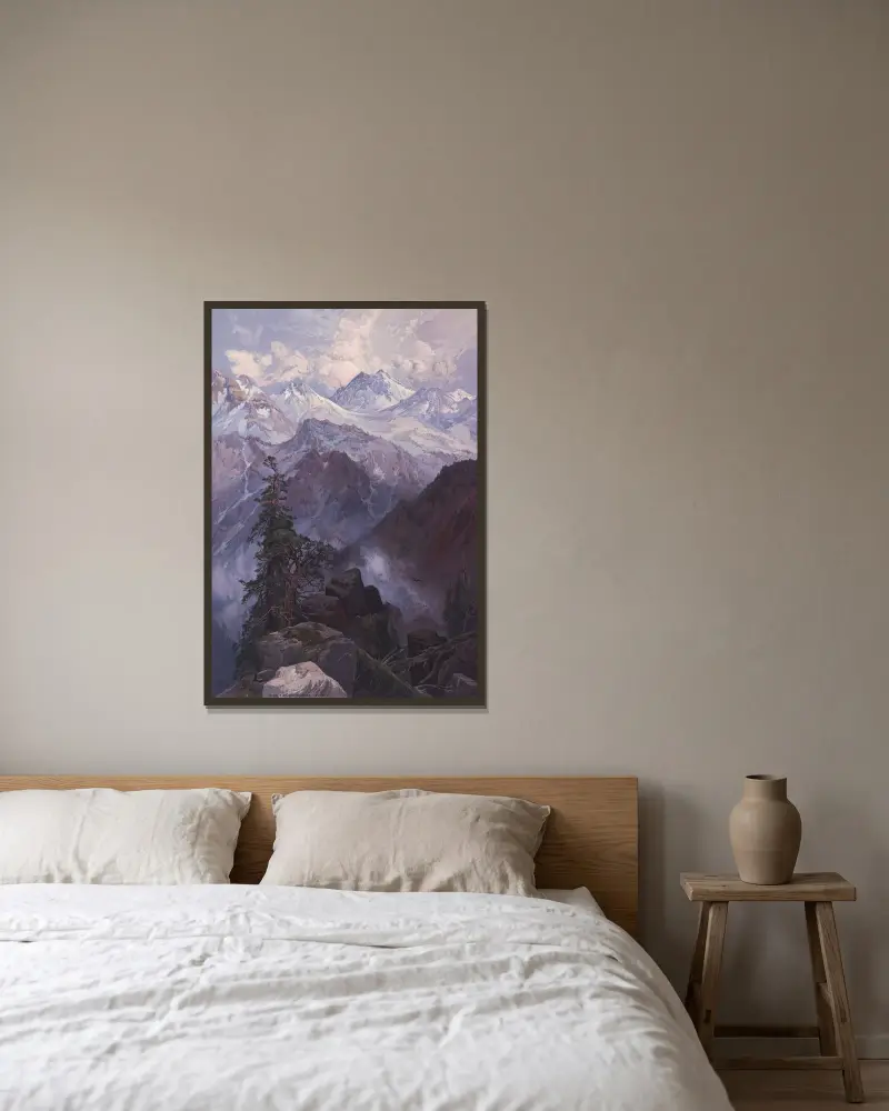 Toppen av Sierra Nevada av Thomas Moran inramad på en vägg