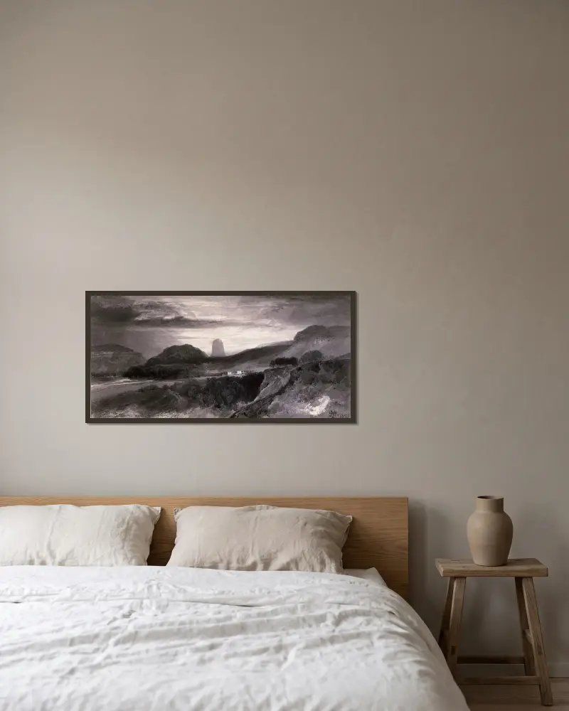 Djävulstornet från Johnstons av Thomas Moran inramad på en vägg