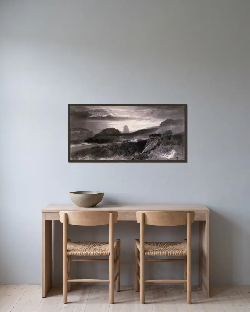 Djävulstornet från Johnstons av Thomas Moran inramad på en vägg