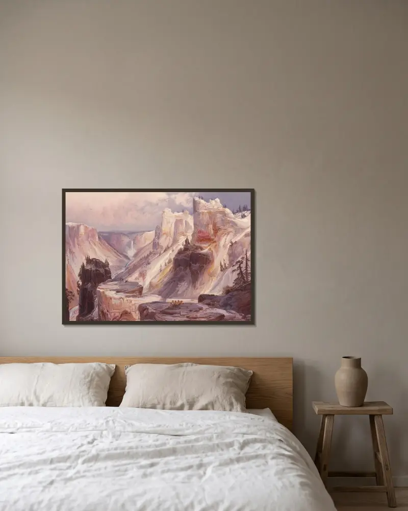 The Grand Canyon, Yellowstone av Thomas Moran inramad på en vägg