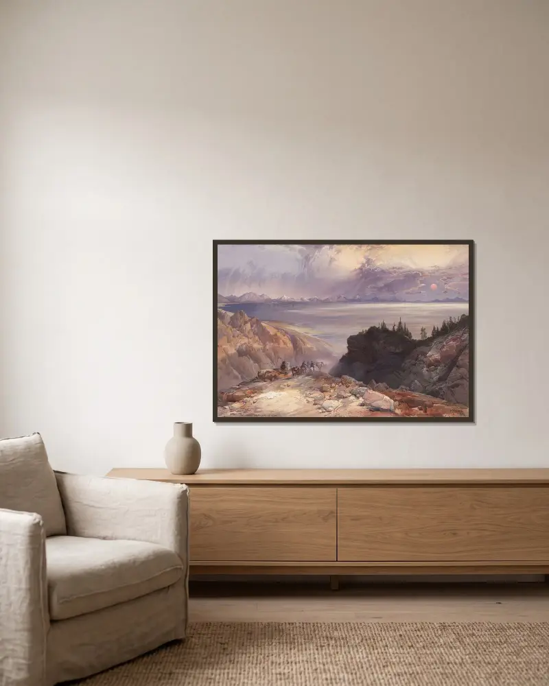 Stora Saltsjön i Utah av Thomas Moran inramad på en vägg