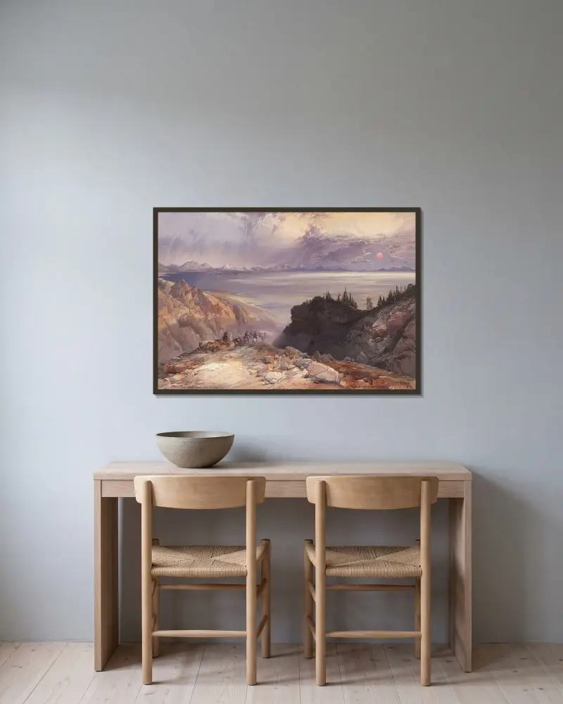 Stora Saltsjön i Utah av Thomas Moran inramad på en vägg
