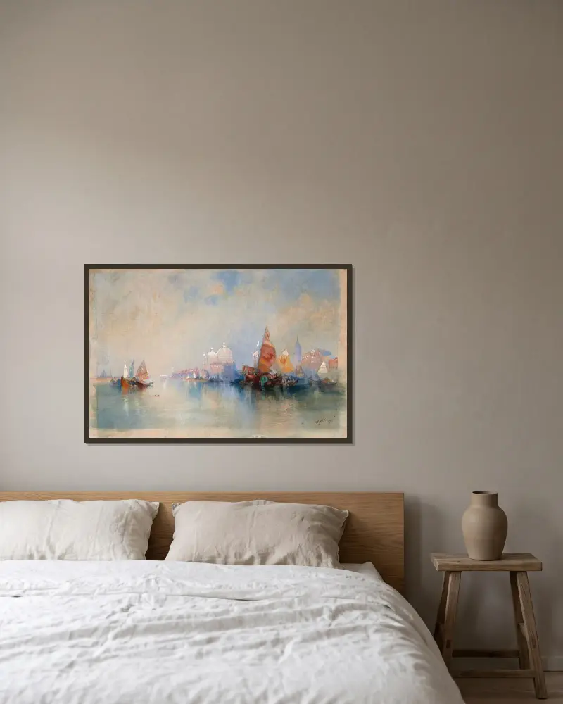 Lagunen mot Santa Maria della Salute av Thomas Moran inramad på en vägg