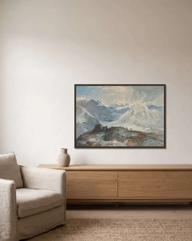 Myggstigen, Klippiga bergen i Colorado, 3 658 meters höjd av Thomas Moran inramad på en vägg