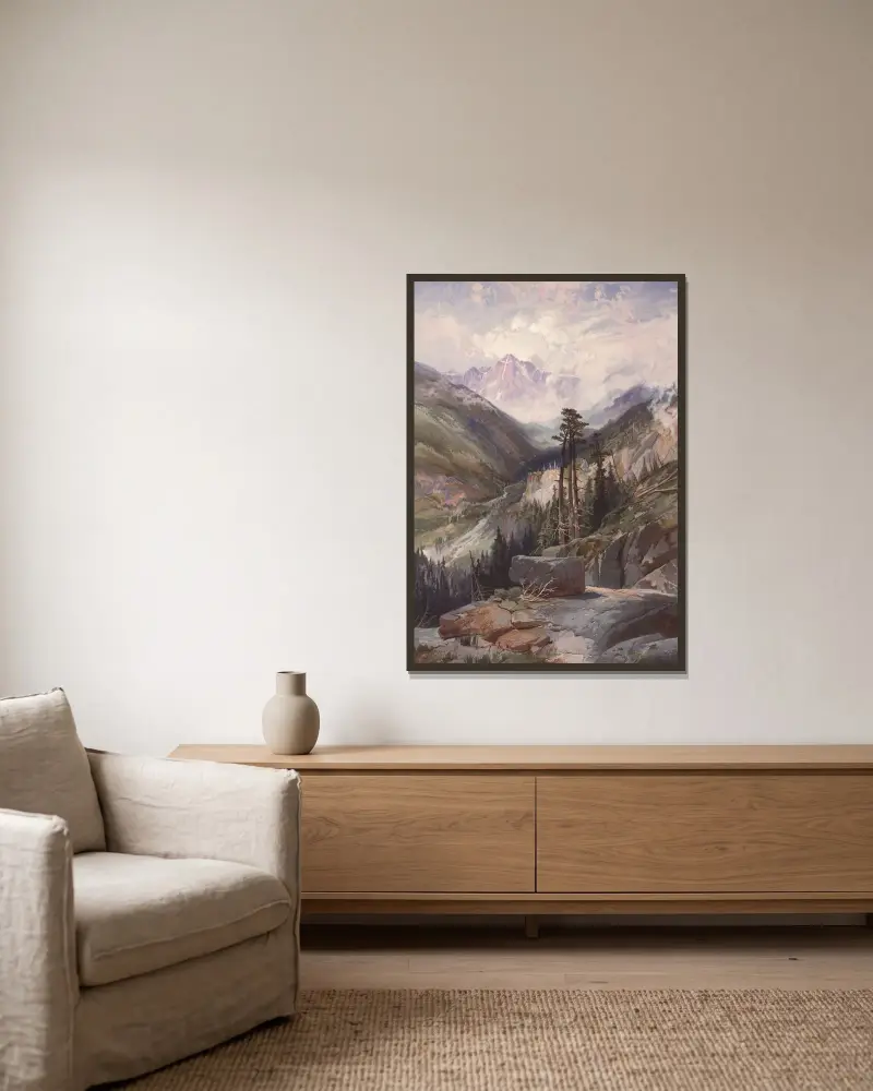 The Mountain of the Holy Cross, Colorado av Thomas Moran inramad på en vägg