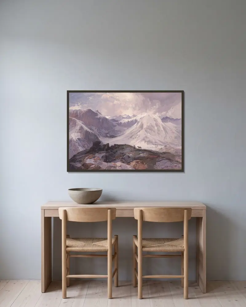 Myggstigen, Klippiga bergen i Colorado. 12 000 fots höjd av Thomas Moran inramad på en vägg