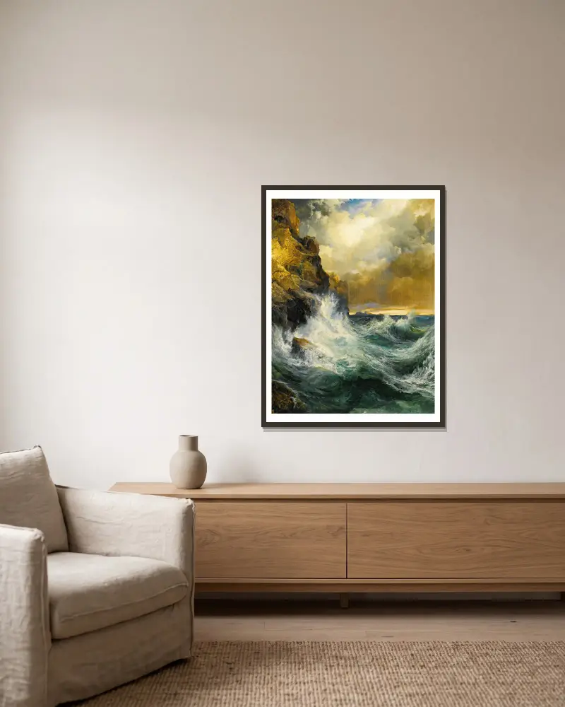 Die zurückweichende Welle von Thomas Moran gerahmt an einer Wand