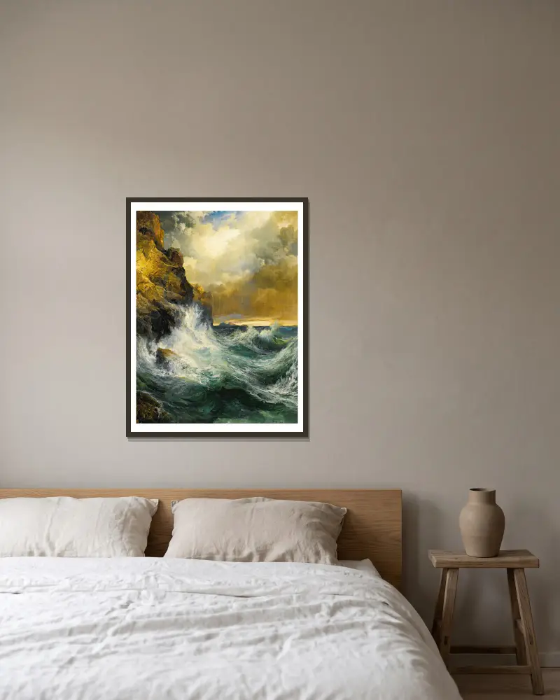 Die zurückweichende Welle von Thomas Moran gerahmt an einer Wand