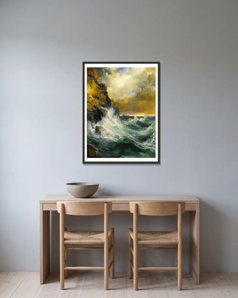 Die zurückweichende Welle von Thomas Moran gerahmt an einer Wand