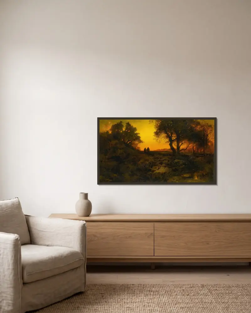 Twilight Landscape (Flight Into Egypt) von Thomas Moran gerahmt an einer Wand