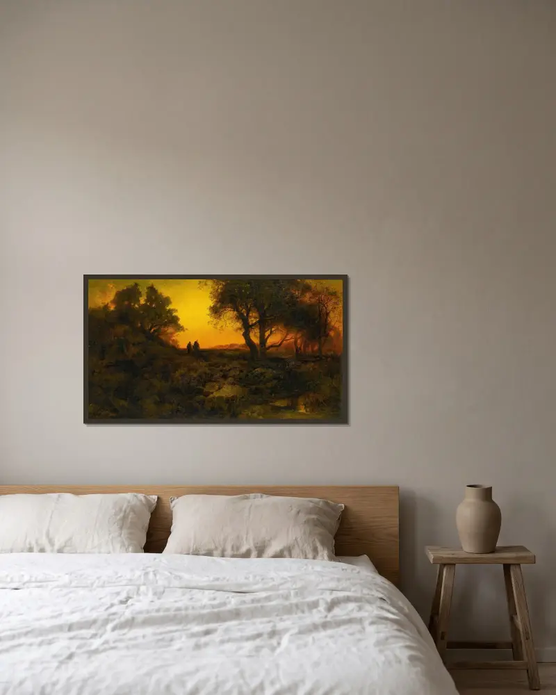Twilight Landscape (Flight Into Egypt) von Thomas Moran gerahmt an einer Wand