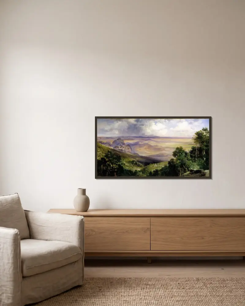 Dalen vid Cuernavaca av Thomas Moran inramad på en vägg