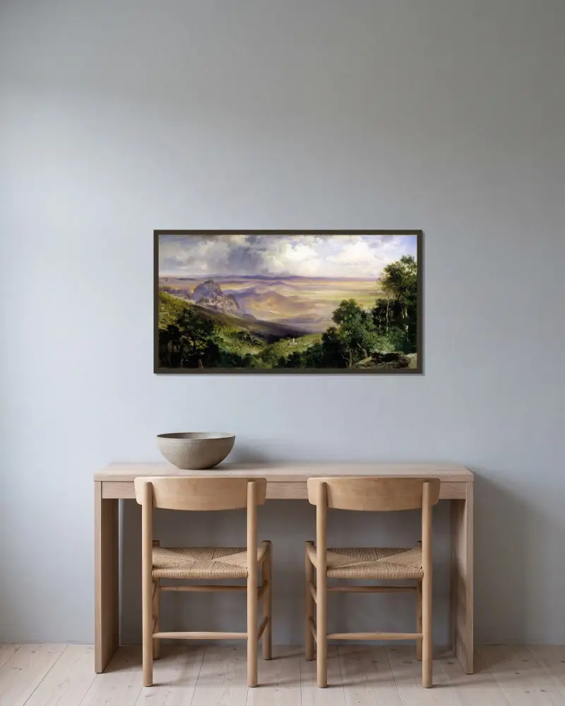 Dalen vid Cuernavaca av Thomas Moran inramad på en vägg