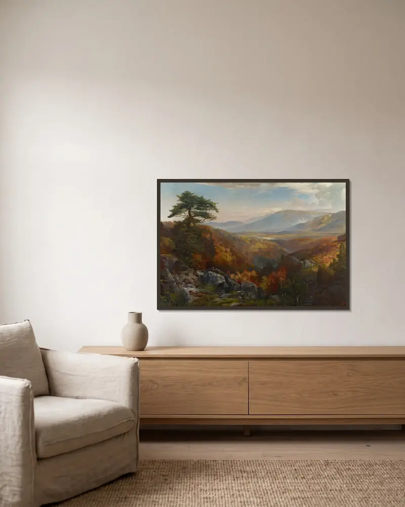 Catawissadalen på hösten av Thomas Moran inramad på en vägg