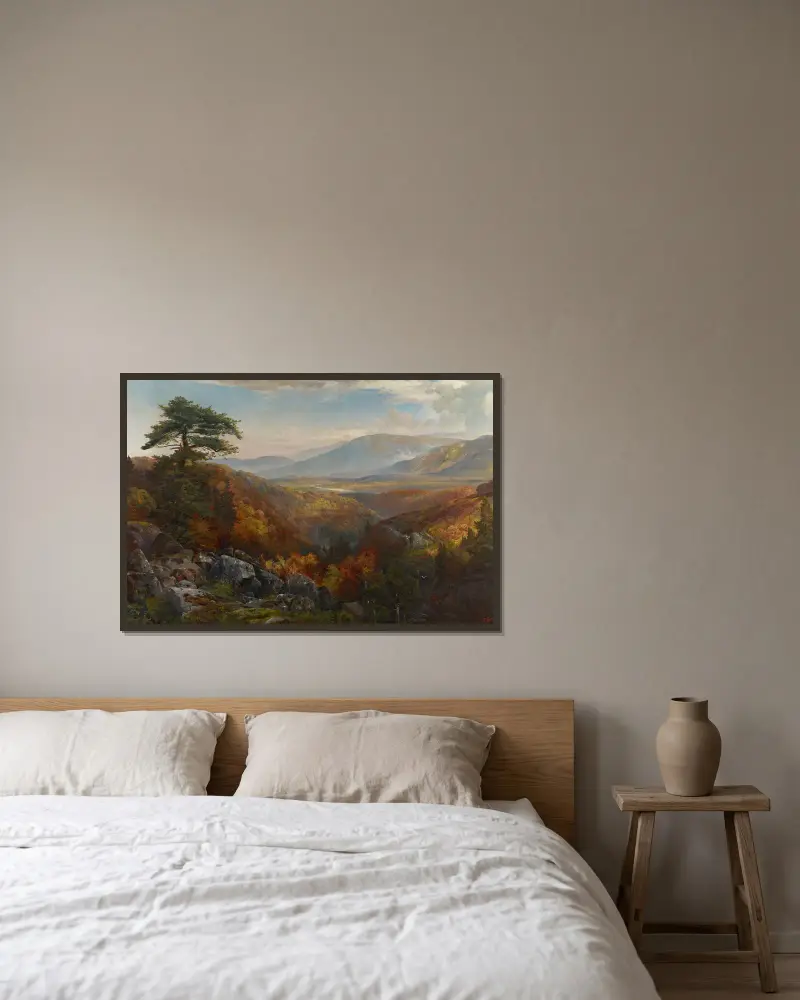 Catawissadalen på hösten av Thomas Moran inramad på en vägg