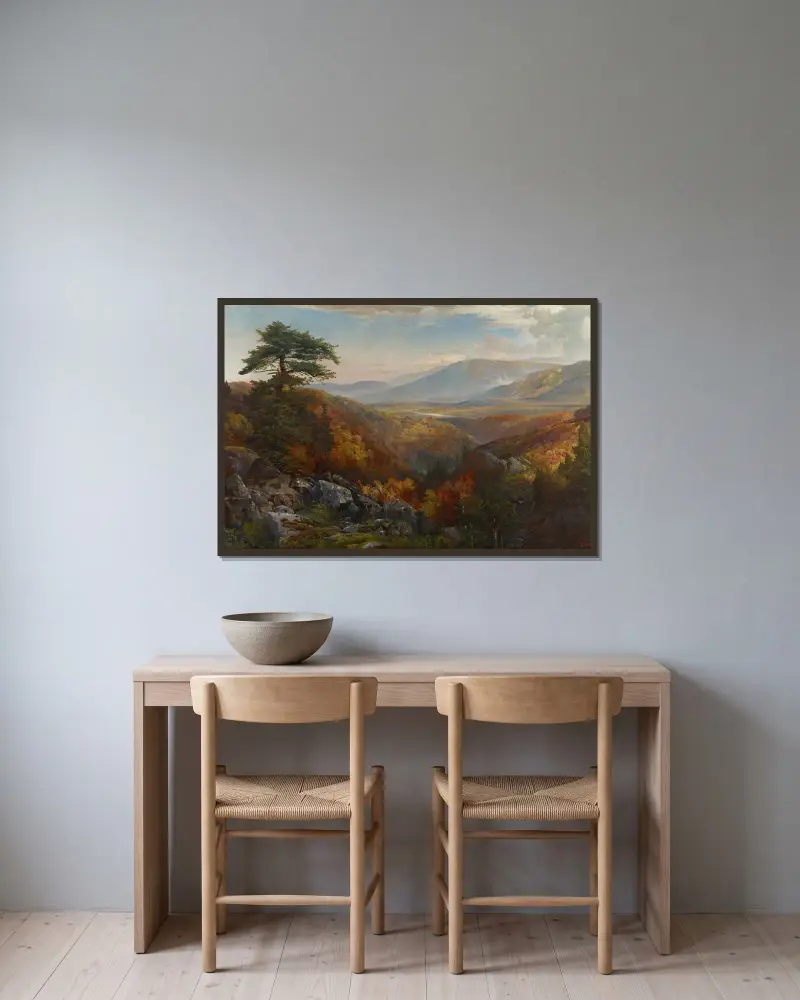 Catawissadalen på hösten av Thomas Moran inramad på en vägg