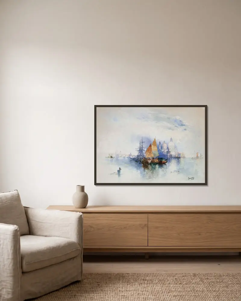 Venedig av Thomas Moran inramad på en vägg