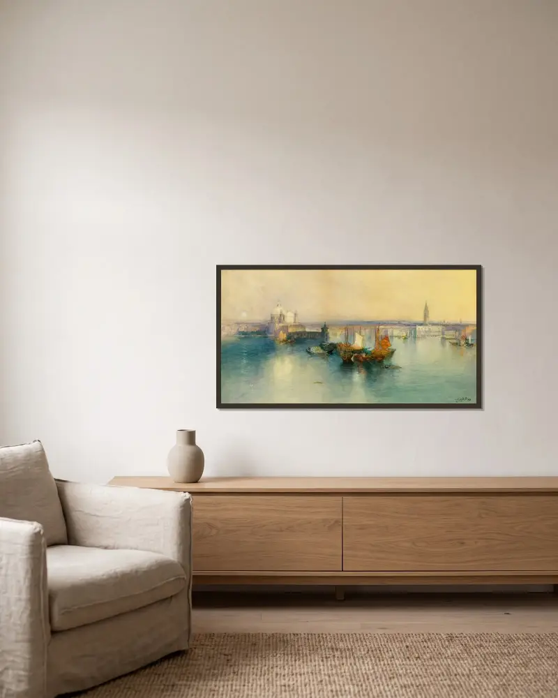 Venedig från San Giorgio-tornet av Thomas Moran inramad på en vägg