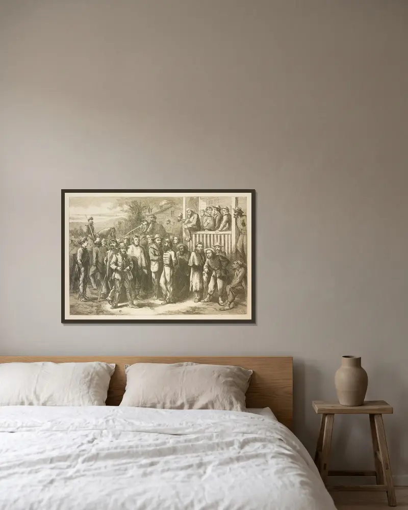A group of Butternut prisoners, taken from life av Thomas Nast inramad på en vägg