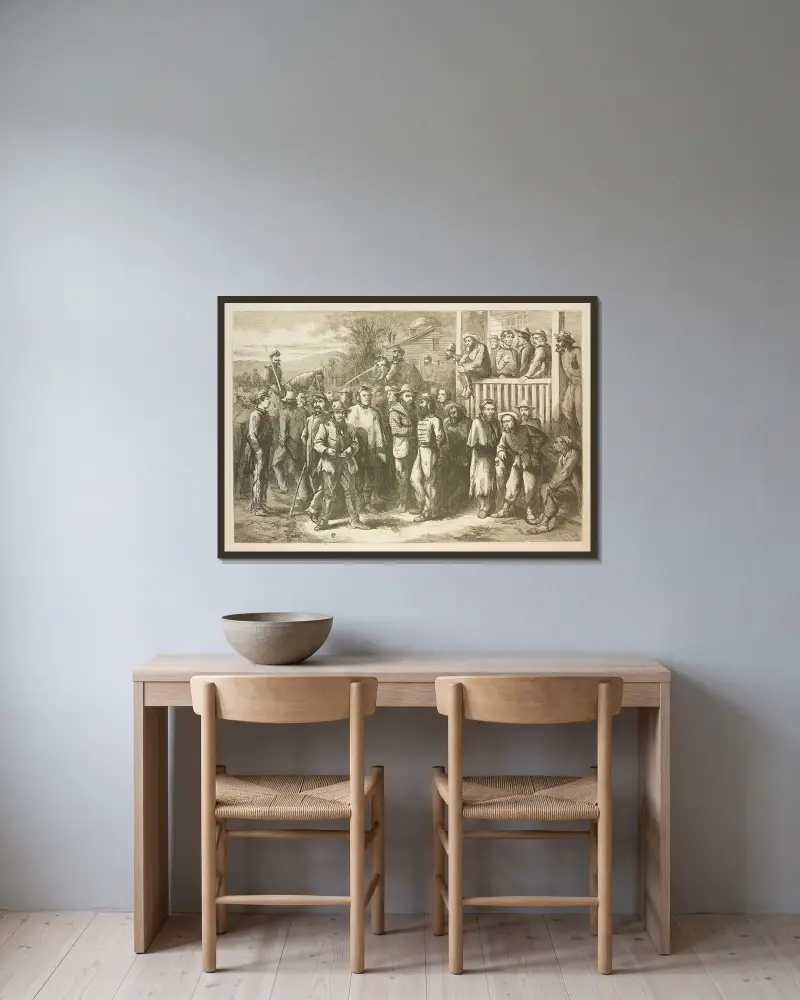 A group of Butternut prisoners, taken from life av Thomas Nast inramad på en vägg
