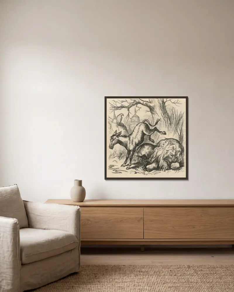 A live jackass kicking a dead lion av Thomas Nast inramad på en vägg