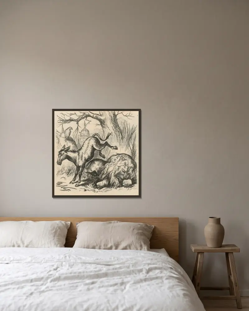 A live jackass kicking a dead lion av Thomas Nast inramad på en vägg