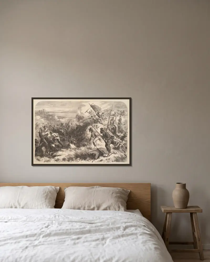 Ein Regiment der Schwarzen im Kampf von Thomas Nast gerahmt an einer Wand