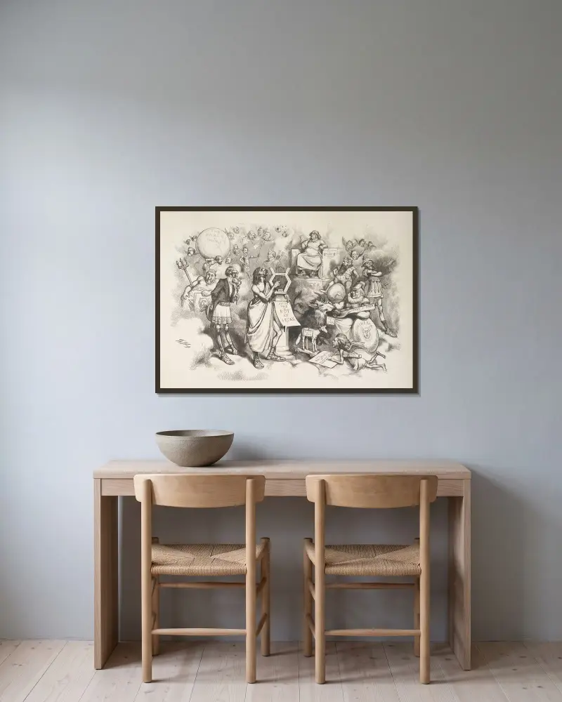 Apollo underhåller gudarna av Thomas Nast inramad på en vägg