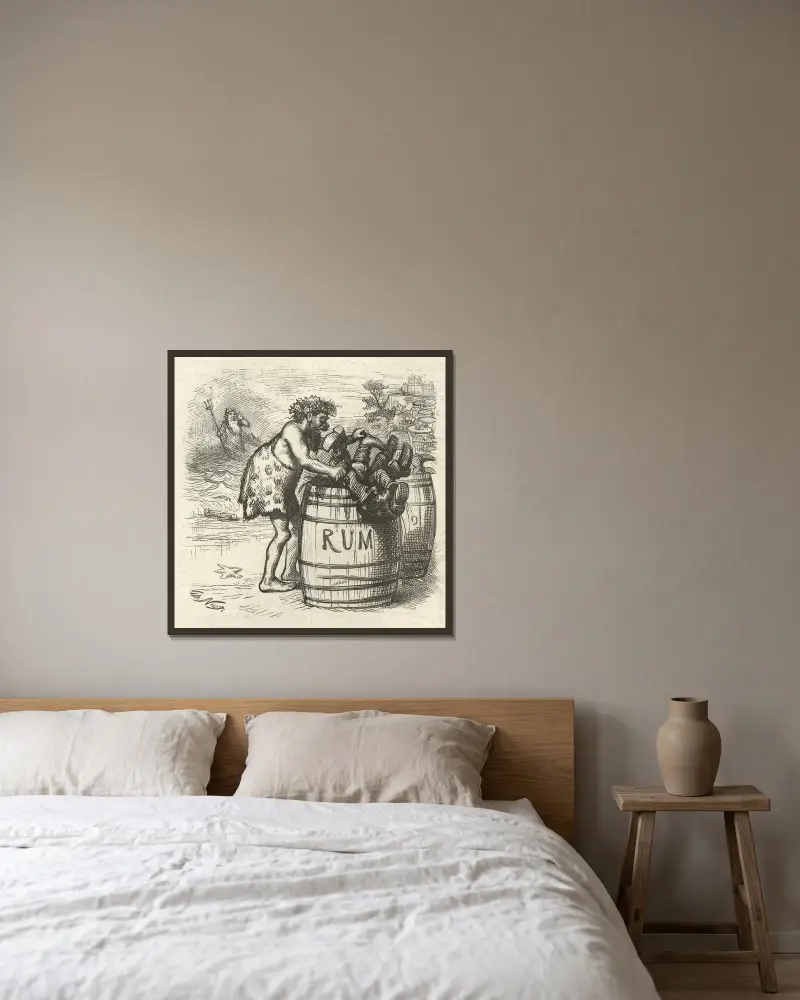Bacchus drowns more than Neptune av Thomas Nast inramad på en vägg