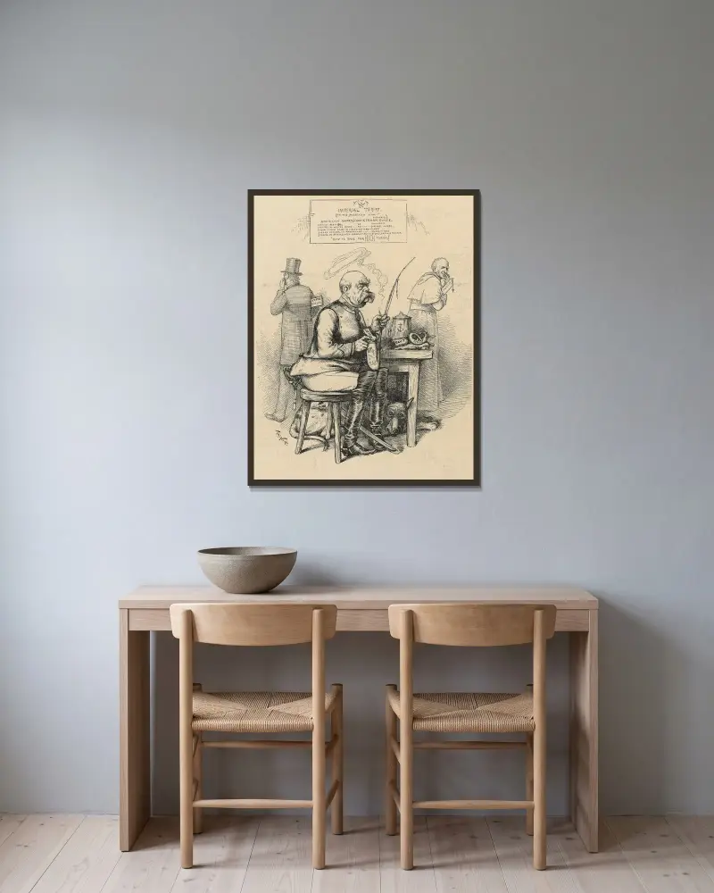 Bismarck stoppar det i pipan för att röka av Thomas Nast inramad på en vägg