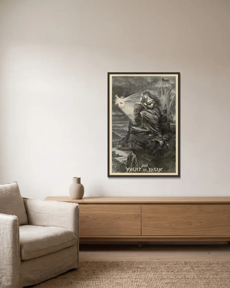 Die wacht am Rhein av Thomas Nast inramad på en vägg