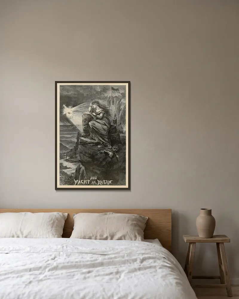 Die wacht am Rhein av Thomas Nast inramad på en vägg