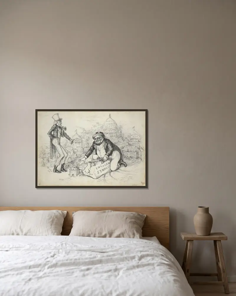 Engelska syndikatet (brittiskt guld) av Thomas Nast inramad på en vägg