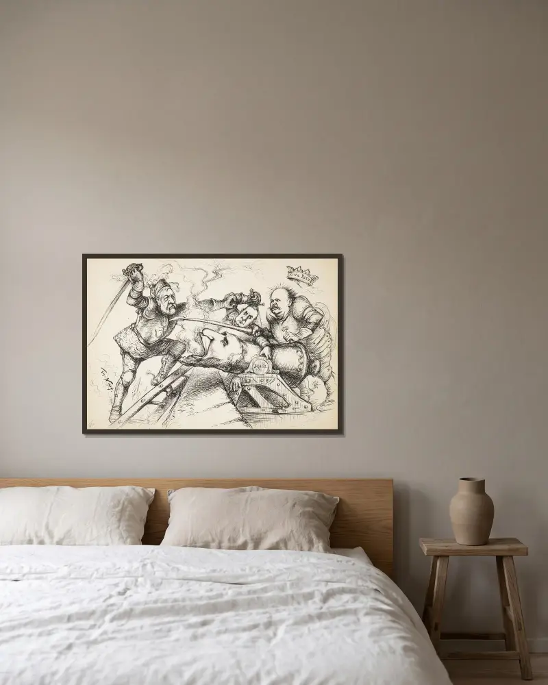 Knight Scorpio Blaine erklimmt die Reed-und-McKinley-Chinesische-Mauer von Thomas Nast gerahmt an einer Wand