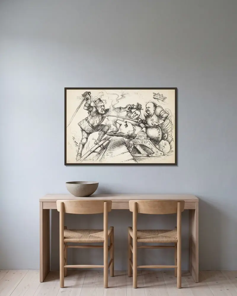 Knight Scorpio Blaine erklimmt die Reed-und-McKinley-Chinesische-Mauer von Thomas Nast gerahmt an einer Wand