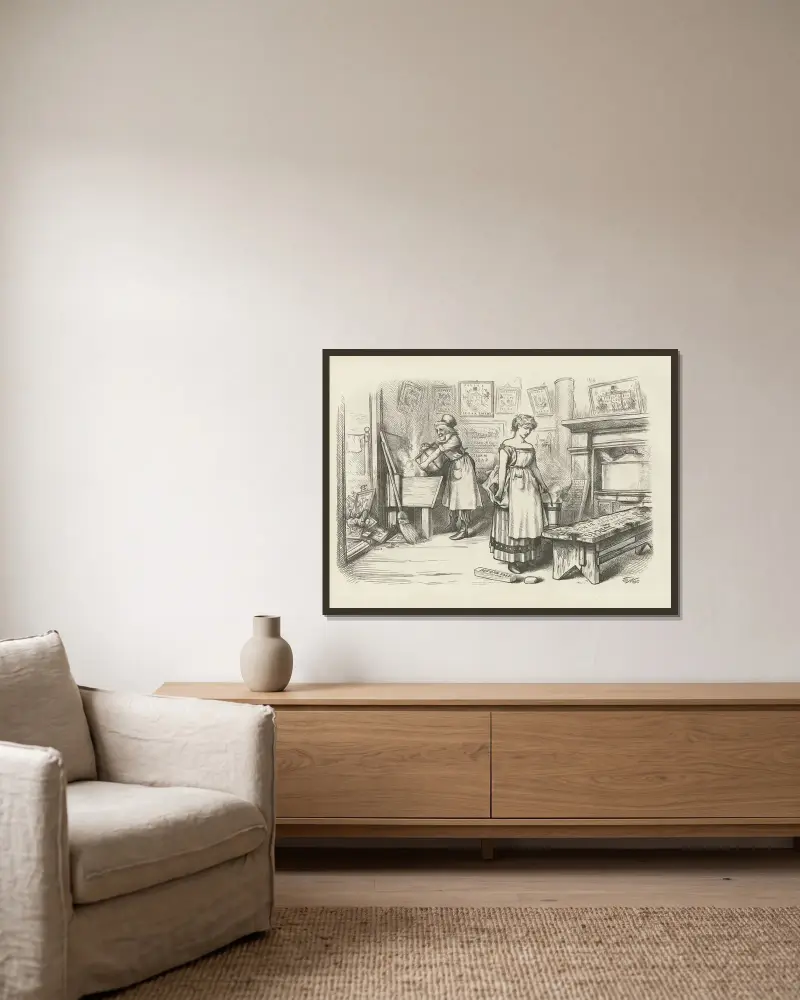 Låt det goda arbetet (städningen) fortsätta. av Thomas Nast inramad på en vägg