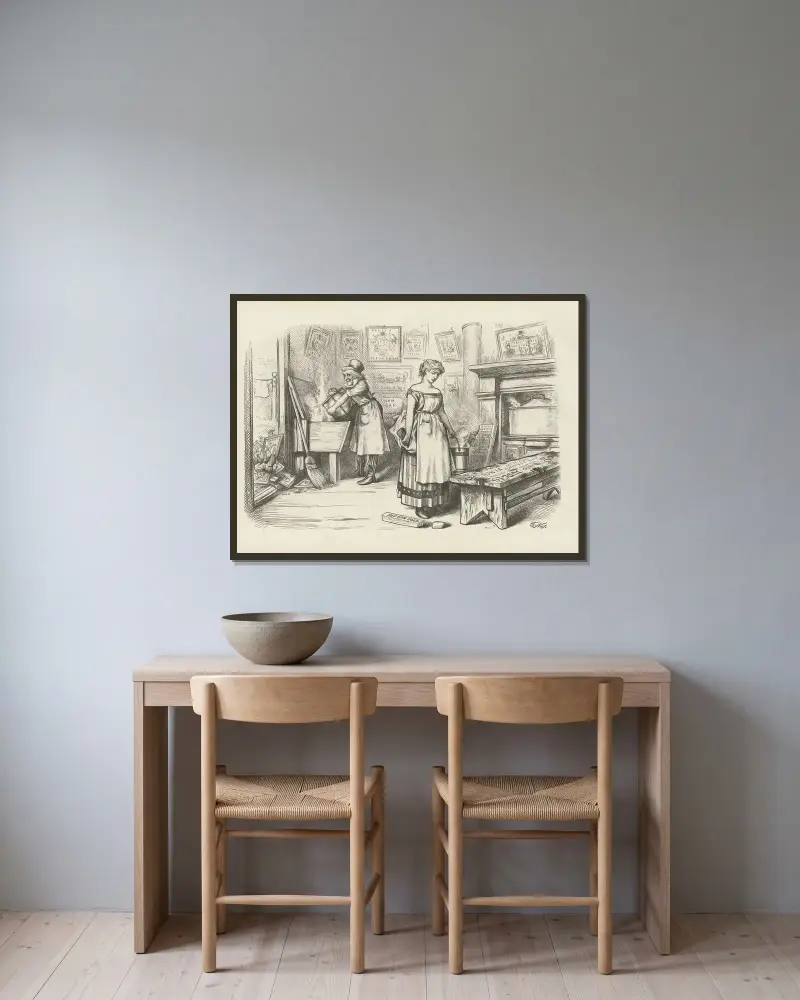 Låt det goda arbetet (städningen) fortsätta. av Thomas Nast inramad på en vägg