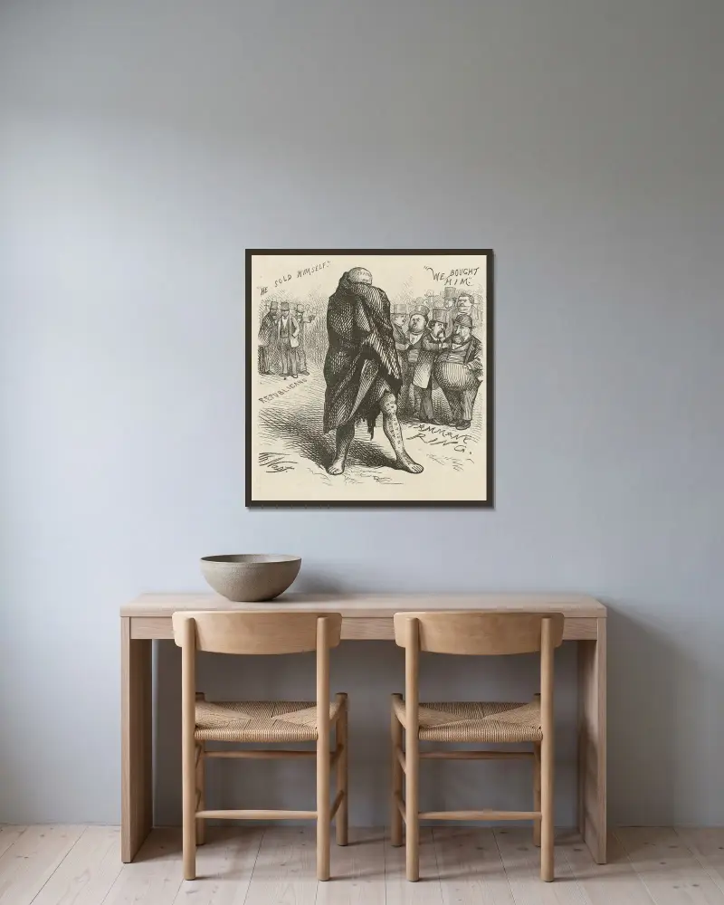 Bered plats för den spetälske av Thomas Nast inramad på en vägg