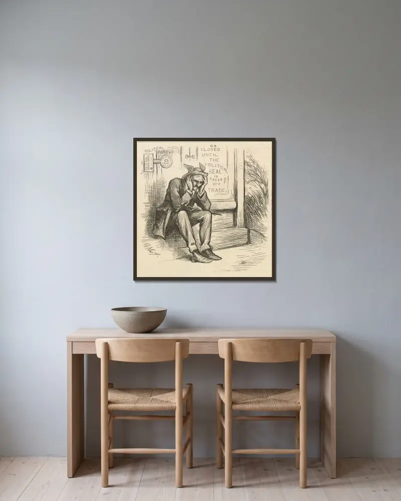 Merkurius stiger ned av Thomas Nast inramad på en vägg