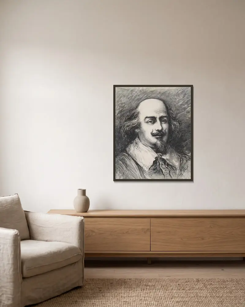 Portrait of Shakespeare av Thomas Nast inramad på en vägg