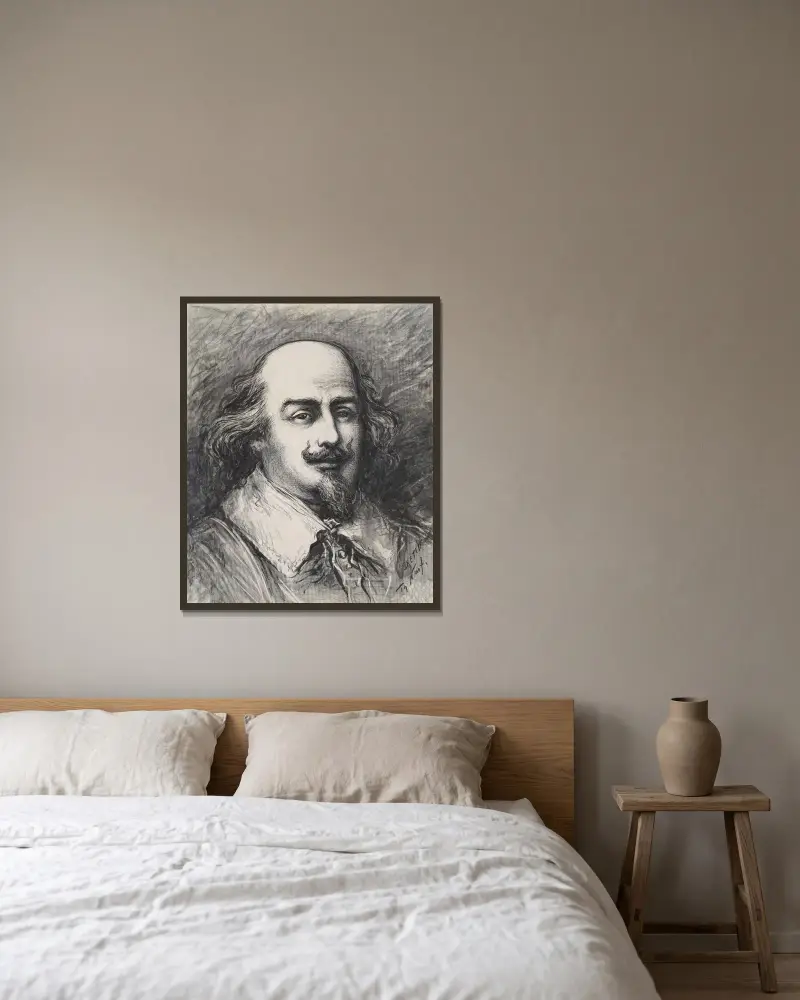 Portrait of Shakespeare av Thomas Nast inramad på en vägg